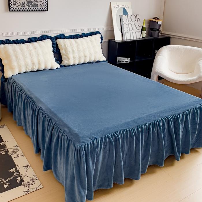 new solid color double-sided milk fleece bed skirt single piece no pillowcase winter flower household bed skirt