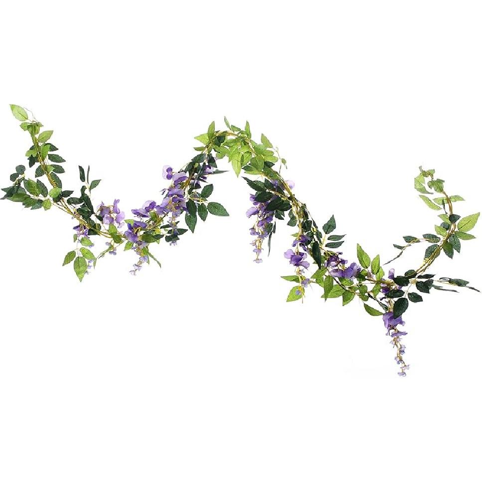 2Pcs 6.6Ft Artificial Flowers Vines Silk Wisteria Artificial Garlands Fake Hanging Green Leaf Flower Ivy Vines for Home Garden Wedding Arch Decor,