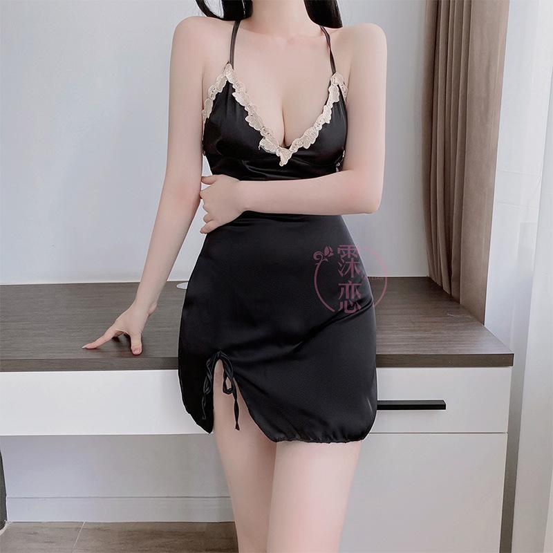 Sex underwear sexy satin chiffon split-ended cross suspender skirt seduction nightclub princess dress flirting suit
