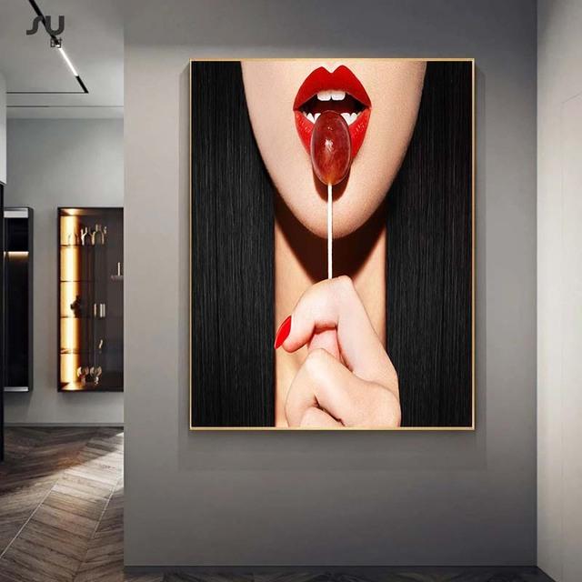 Módulo de labios rojos sexys modernos, pintura en lienzo, carteles nórdicos e impresiones, imagen de pared para Cuadros, decoración del hogar, sala de estar, sin marco