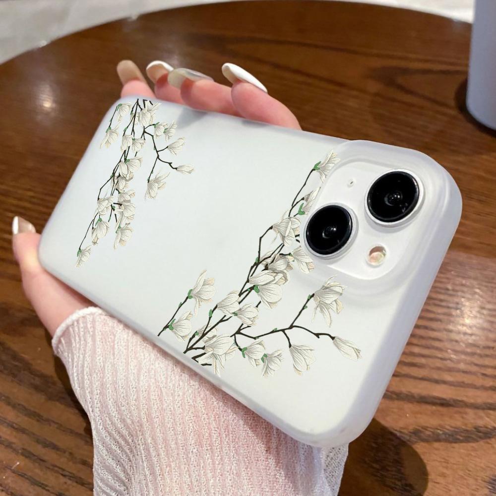 Mobiltelefondeksler til iPhone 11 13 15 Pro Max 12 14 Pro Max-deksel iPhone 16 15 Plus 13 Pro 12 Frosted Texture Painted Cartoon Flowers