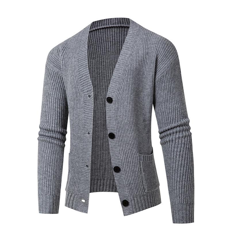 New Autumn and Winter Style Men's Simple Solid Color Sweater Trendy Cardigan Youth Knitted Jacket