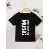 T-shirt da ragazzo a maniche corte con girocollo e stampa di pattern musicali inglesi - Taglia europea
