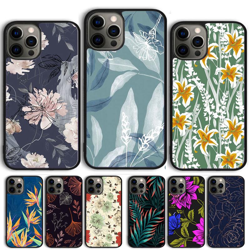 Retro Flower Leaves Graffiti Phone Case For iPhone 17 Air 15 16 Cover 11 13 14 Pro Max 12 Plus Max Fundas