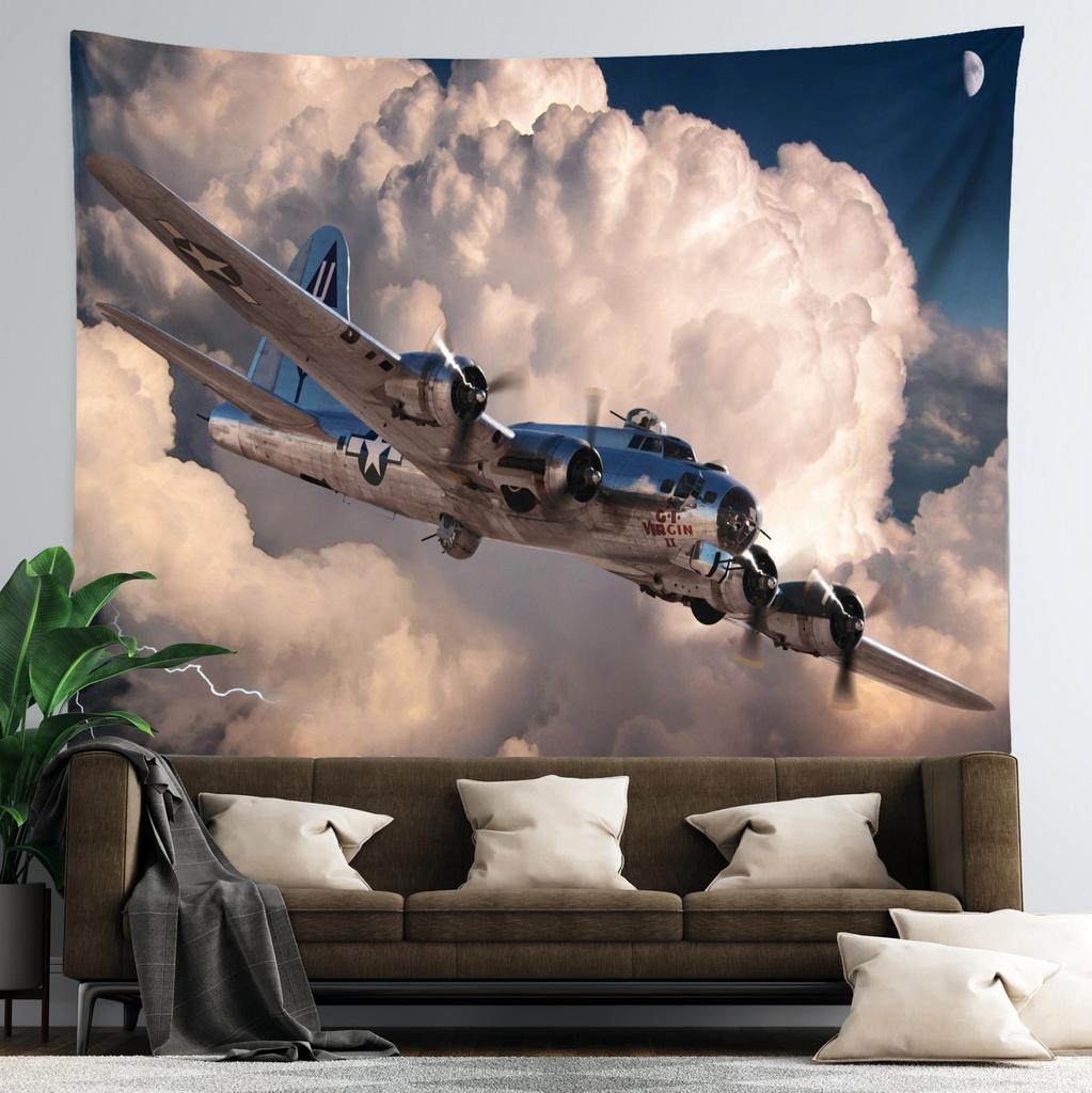 Retro Aircraft Poster Tapestry Supermarine Spitfire B-29 P51 Fighter Wall Hanging Room Decor for Bedroom Dorm Indie