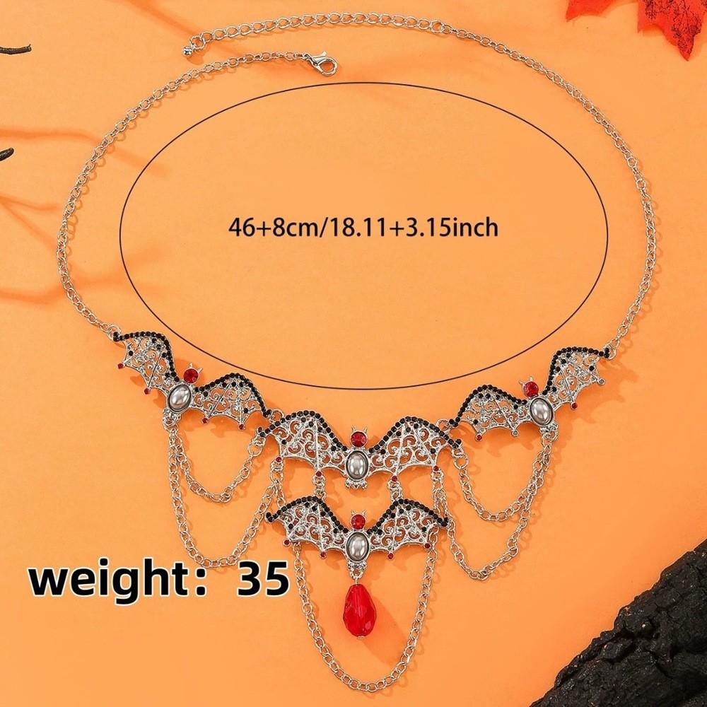 Punk Trendy Alloy Bat Necklace With Hollow Geometric Pendant Halloween Accessory