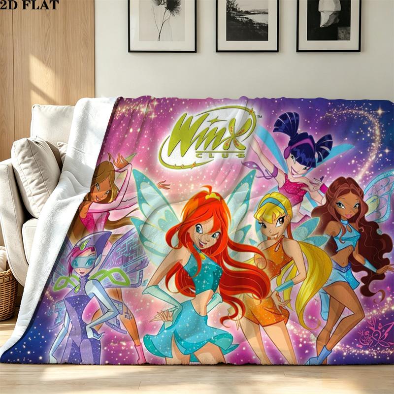 Winx Club Print Flannel Blanket High Quality Warm Comfortable Cover for All Seasons Perfect for Gifts Home Decor