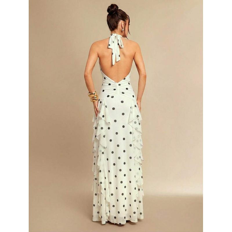 Europe, America 2026 summer new temperament ruffle edge polka dot elegant beach vacation dress