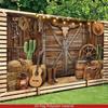 2D Wild West Farmhouse Tapestry, Rustic Cowboy Scene with Cactus and Saddle Wall Decor