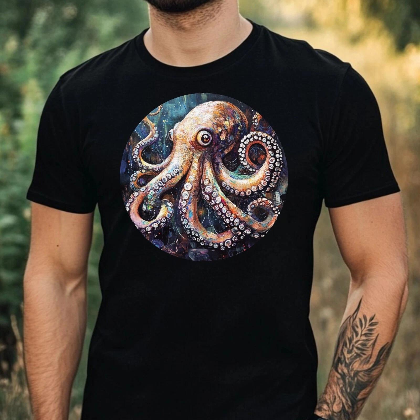 T-Shirt Herren Oktopus Portrait Motiv Baumwolle Größe XS bis 5XL XL