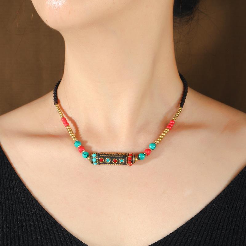 Vintage Tibetan Nepalese Bead Necklace Woven Collarbone Chain Women's Summer Simple Neck Chain Accessories
