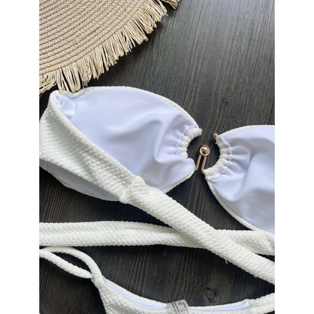 2025 Special Fabric Metal Texture Women's New Solid Color Bikini  Split Swimsuit Nylon Swimsuit