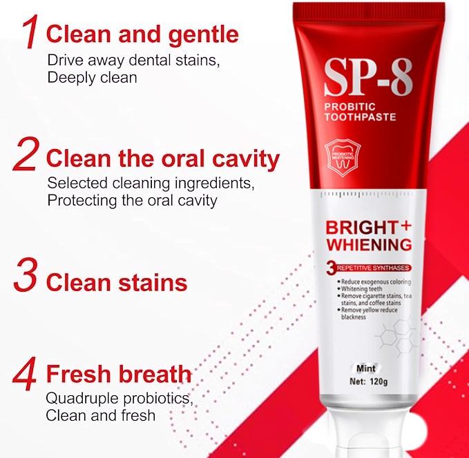 Sp-8 Probiotic Brightening White Toothpaste for Deep Cleaning and Care of Teeth,oral Care,whitening,stain Removal,brightening White Mint Toothpaste.