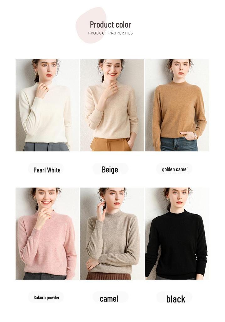 Women's Cashmere Half-High Collar Velvet Sweater - New 2023 Autumn/Winter Long Sleeve Pullover Knit Base Layer Shirt