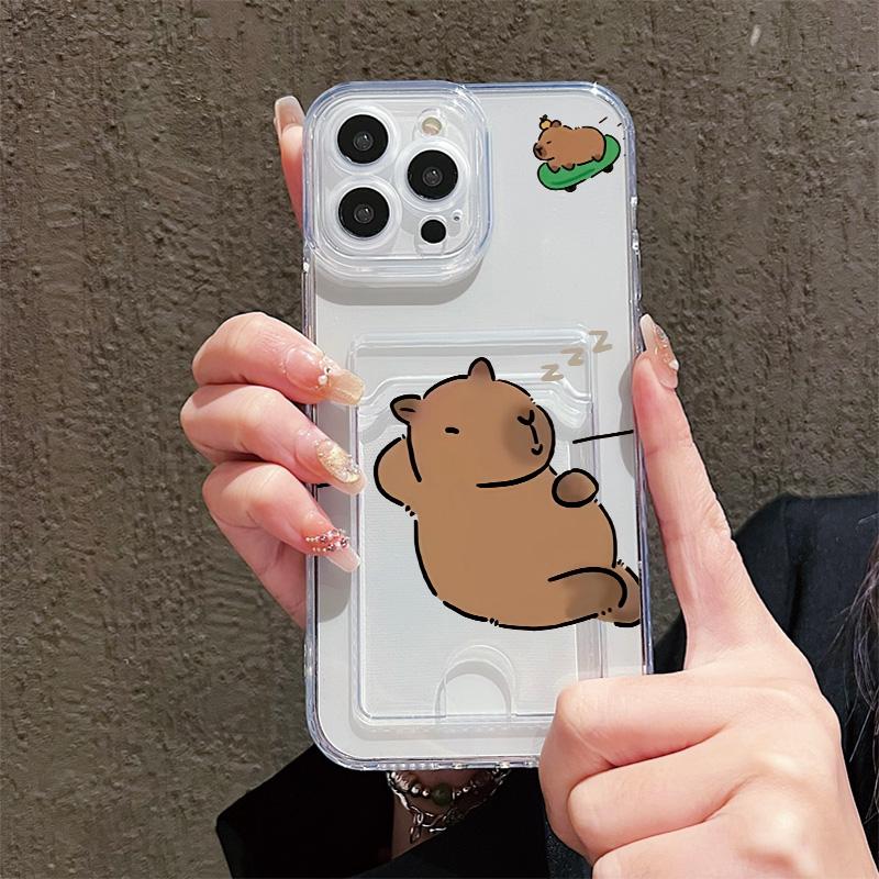 Card Slot Holder Silicone Wallet Pocket Case For Realme C55 C65 Oppo A60 A3 Pro Samsung A16 A26 A36 A56 iPhone 17 16 14 13 Cover Clear Phone Bumper