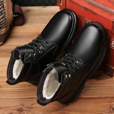 2025 Winter New Men's Lace-up Martin Boots Men's Velvet Warm Cotton Leather Boots Large Cotton Shoes Non-slip and Wear-resistant 575