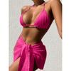 Sexy Weiß Halter 3PCS Gebunden Rock Bikini Set Frauen Hohe Taille Geschnitten Badeanzug Weiblichen Push-UP Bademode Backless Badeanzug