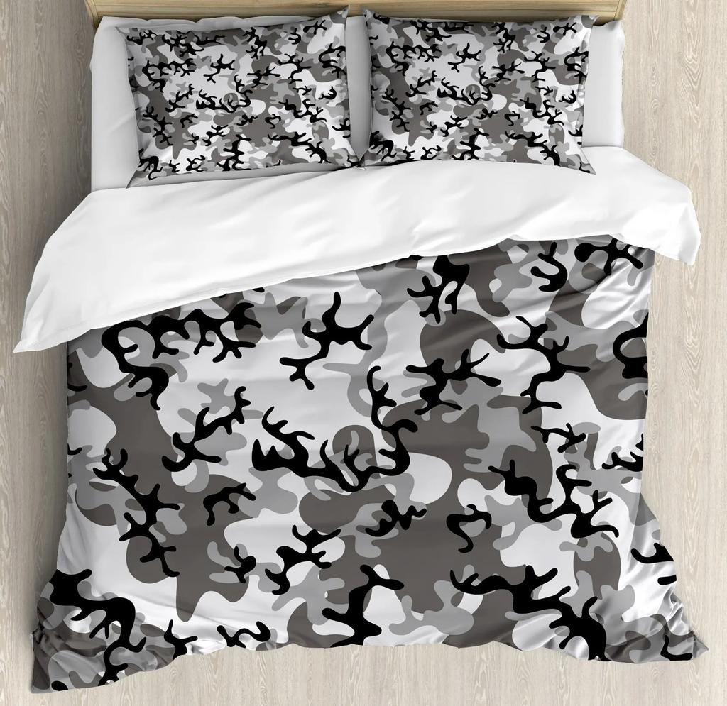 3 Pcs Grey Camo Comforter Bedding Set Full Size, Camouflage Army Design Bedding Collections for Kid Boy, Soft All-Season Bed Set