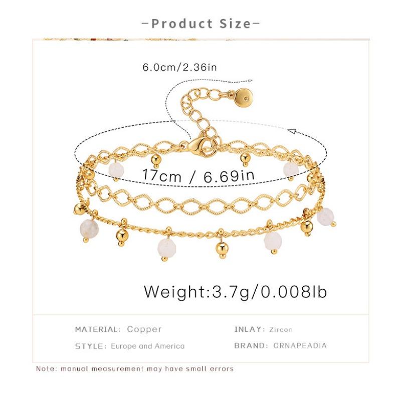 Women 18k Real Gold Double Layer Adjustable Bracelet White Zircon Lobster Clasp Hand Jewelry