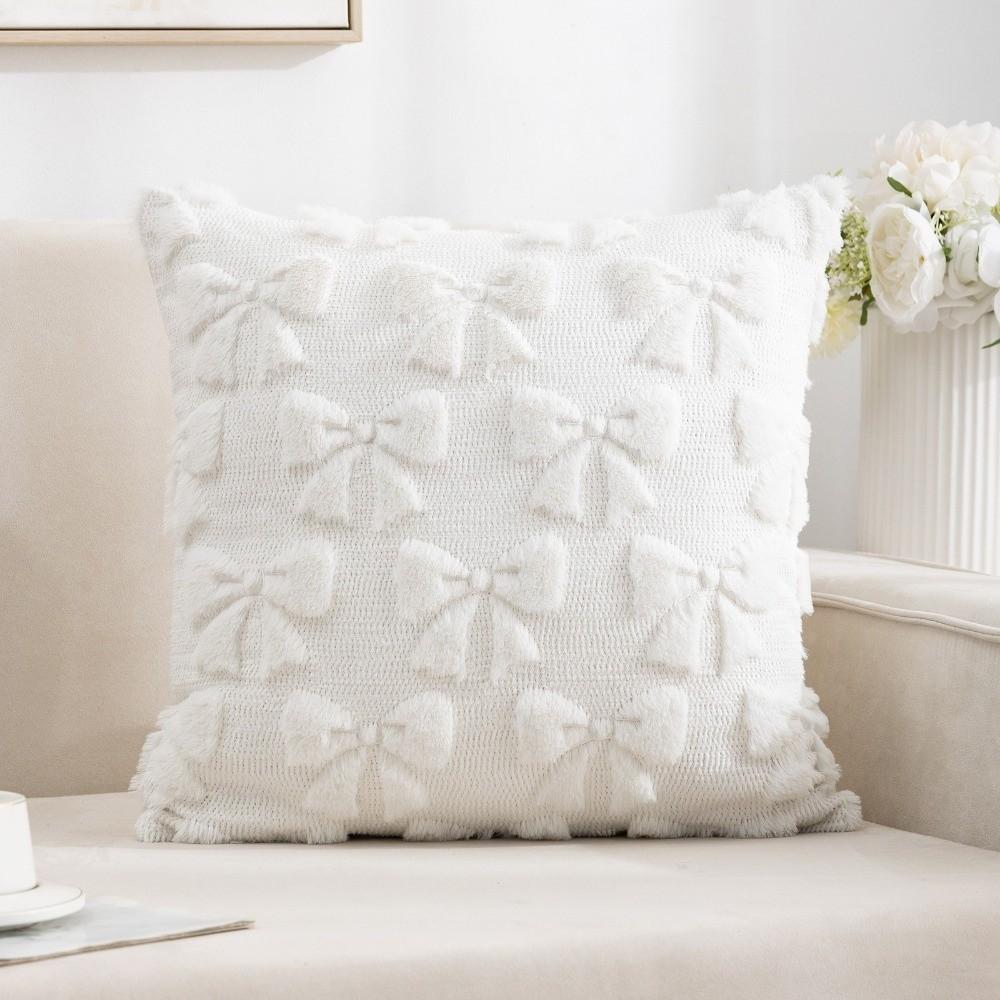 Bunny Bow and Daisy Fluffy Pillow Cover Super Soft Pillow Case Throw Pillowcase  Home Decoration