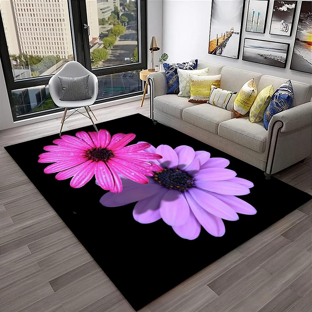 HD Nordic Daisy Sun Flowers 3D Carpet Rug for Home Living Room Bedroom Sofa Doormat Decor,kids Play Area Rug Non-slip Floor Mat