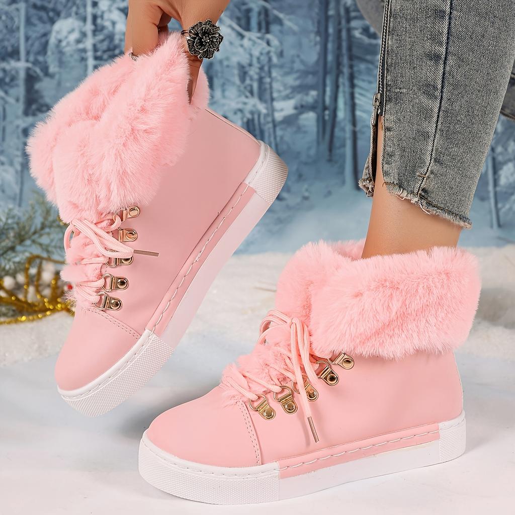 New Winter Short-top Long-furmed Leather Snow Boots for Women, Plus-size Fleece and Thickened Cotton Boots