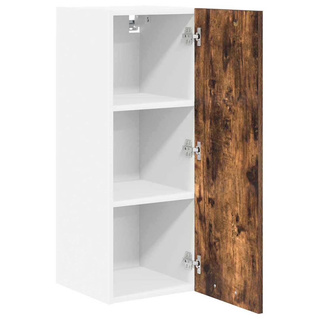 Wall Mounted Cabinet with Door Smoked Oak and White 30 X 31 X 80 Cm