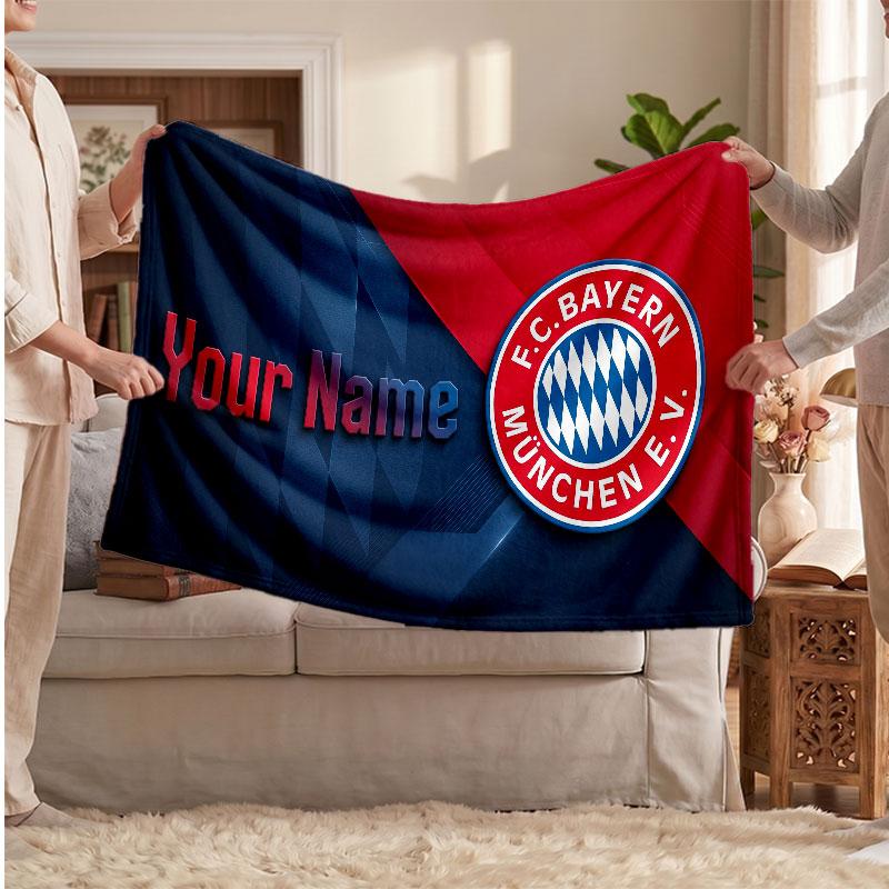 Couverture polaire personnalisée Bayern Munich avec logo de football, texte de nom personnalisé, couverture d'appoint douce et chaude pour la maison