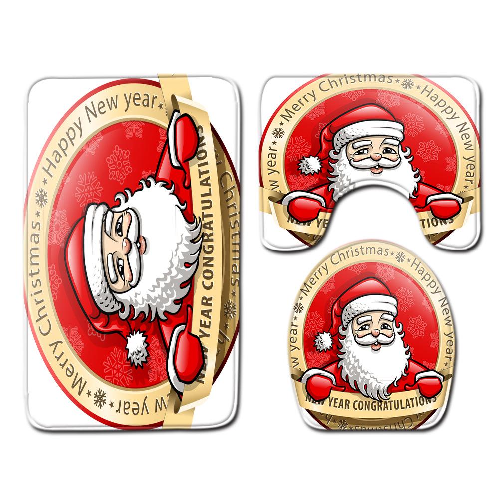 3D Digital Printing Christmas Waterproof Shower Curtain Four-Piece Bathroom Non-Slip Door Mat Bedroom Living Room Floor Mat Carpet