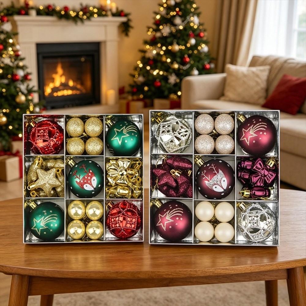 35Pcs Shatterproof Xmas Tree Hanging Balls Bow Christmas Ball Ornaments Party Decorations