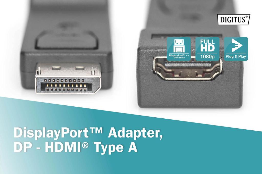 Adapter DIGITUS DisplayPort, DP-HDMI typA, M/Ż