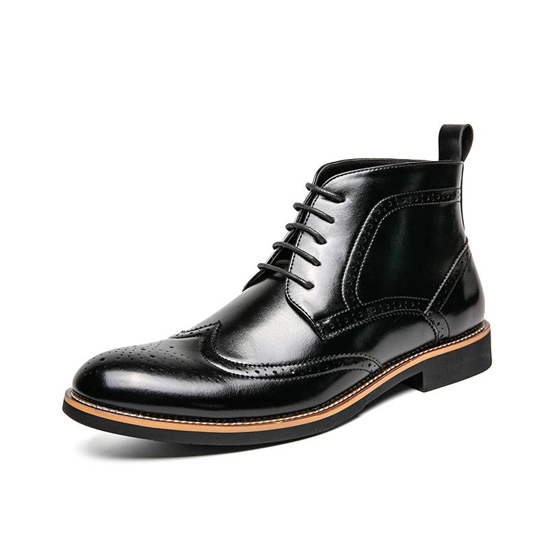 Fashion Italian Style Men's High Top Brogue Shoes Trend Design Men's Workwear Shoes Winter New Ankle Boots Lace Up Pointed Style