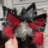 Cat Ear Hairband with Alloy Earring Whimsically Plush Wolf Headband for Cosplay