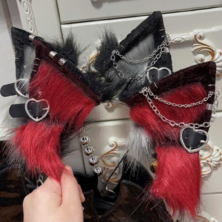 Cat Ear Hairband with Alloy Earring Whimsically Plush Wolf Headband for Cosplay