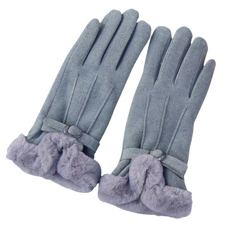 Suede gloves autumn and winter women cute velvet thickened warm five-finger gloves students cold riding tide