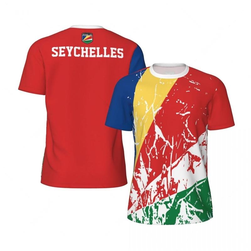 Seychellerna Flagfotboll T-shirts för Män Mode Sommar Nationalemblem 3D-tryckt Tröja Casual Snabbtorkande Andningsbara T-shirts Toppar