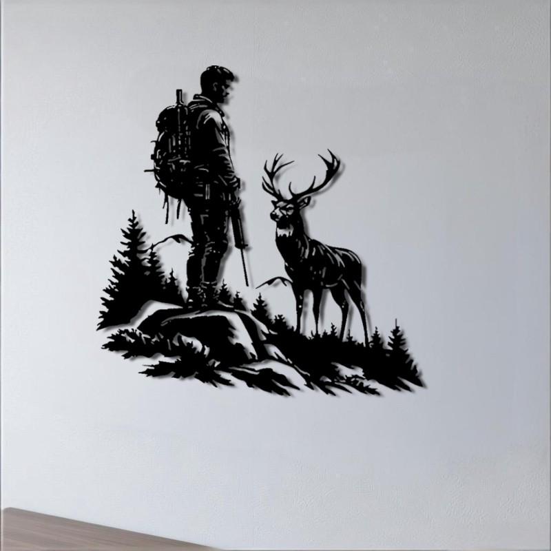 1 Stück Vintage Metall Wandkunst Jagd, Rustikales Hirsch Dekor für Man Cave Hütte Außenbereich, Geschenk für Jäger