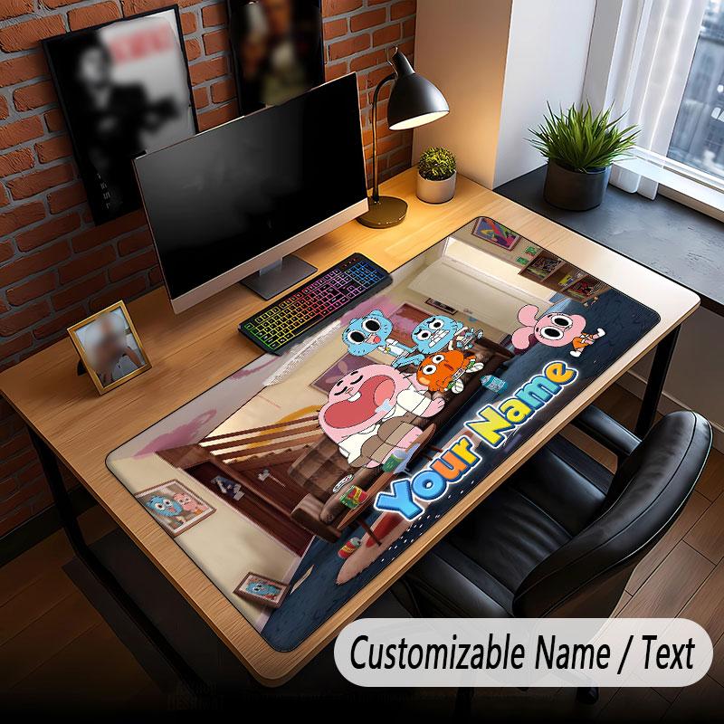 Custom Name Text Big Mouse Pad,Amazing World of Gumball Soft Non Slip Extended Desk Mat For Home Office