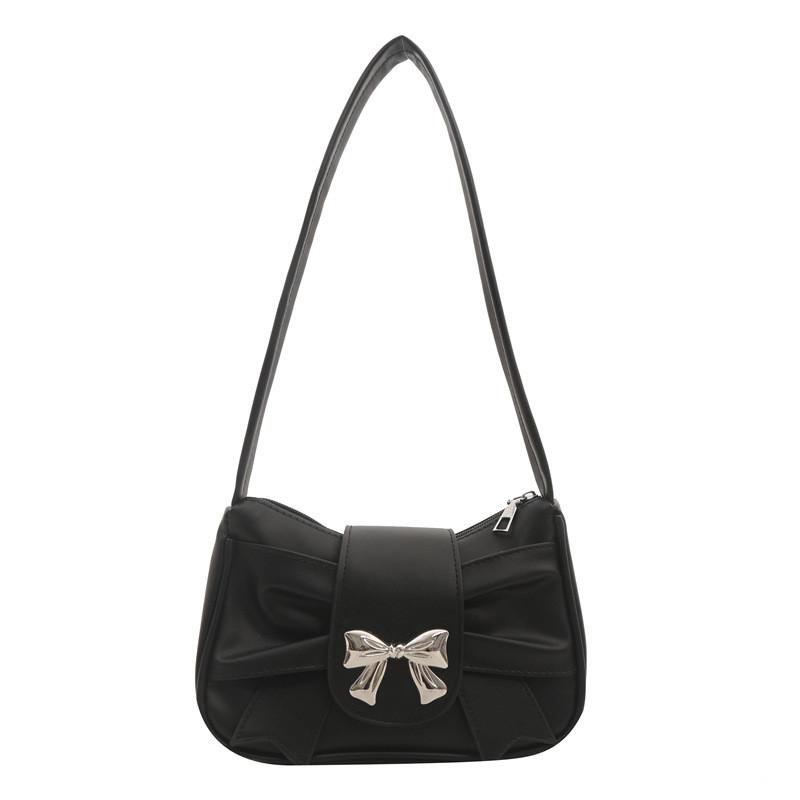 Stylish Modern Bowknot Chain Mini Shoulder Handbag For Women In Black White Pink Khaki Silver Brown