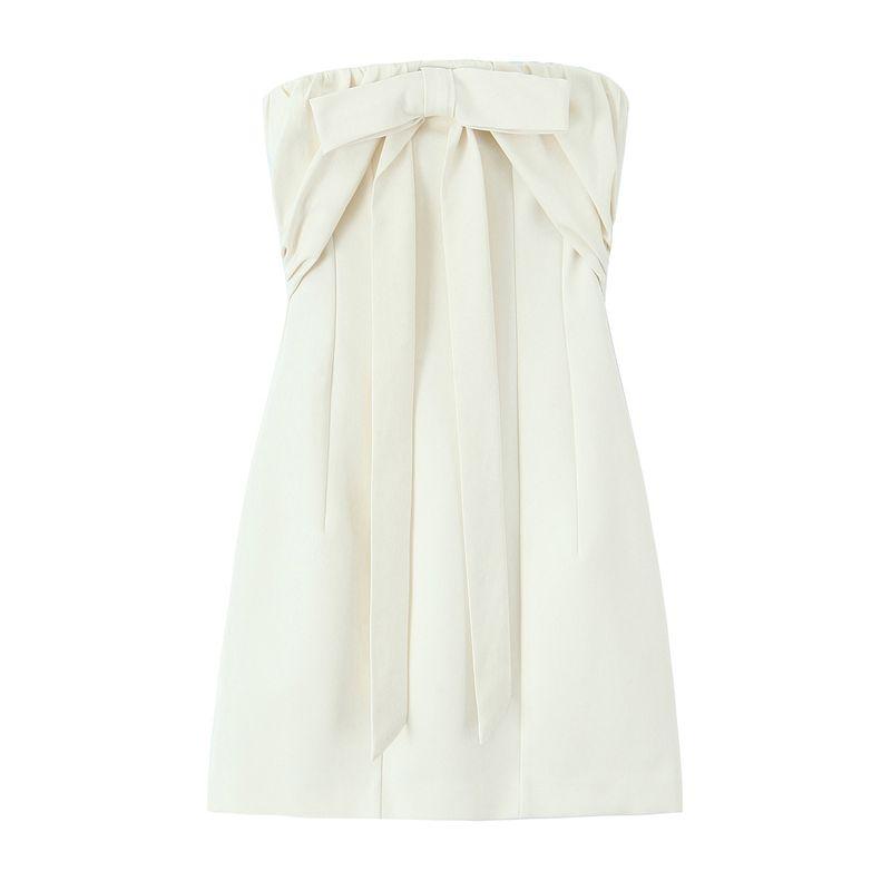 

Kaslead New Women clothes Western Style Fashion Bowknot Decoration Tube Top Dress 2180321 Beige White XS