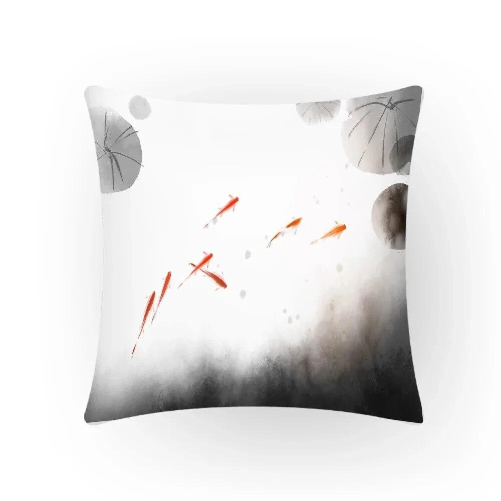 Китайская картина тушью, украшение на подушку, удобная квадратная подушка, украшение на подушку 40x40cm