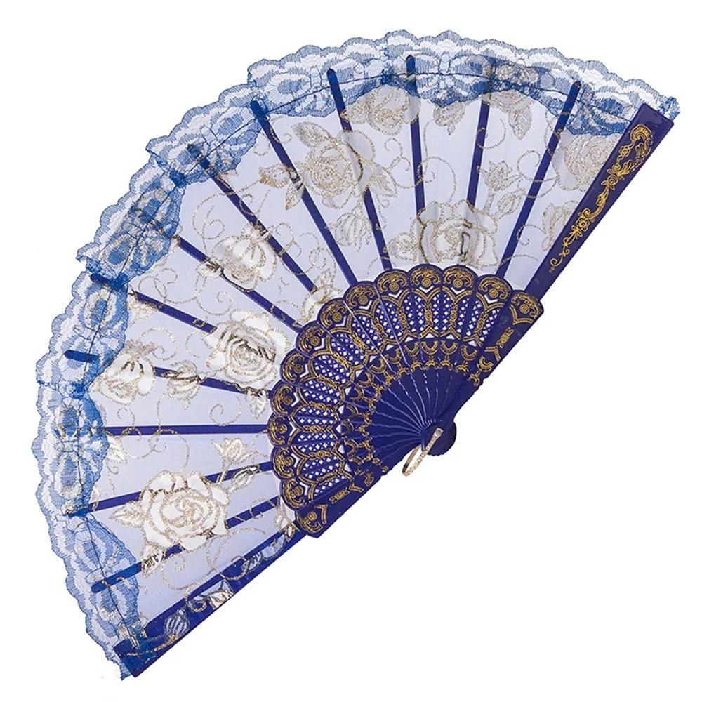 Handheld Ladies Lace Hand Fan Plastic Handle Dance Fan Ornaments Folding Fan  Summer