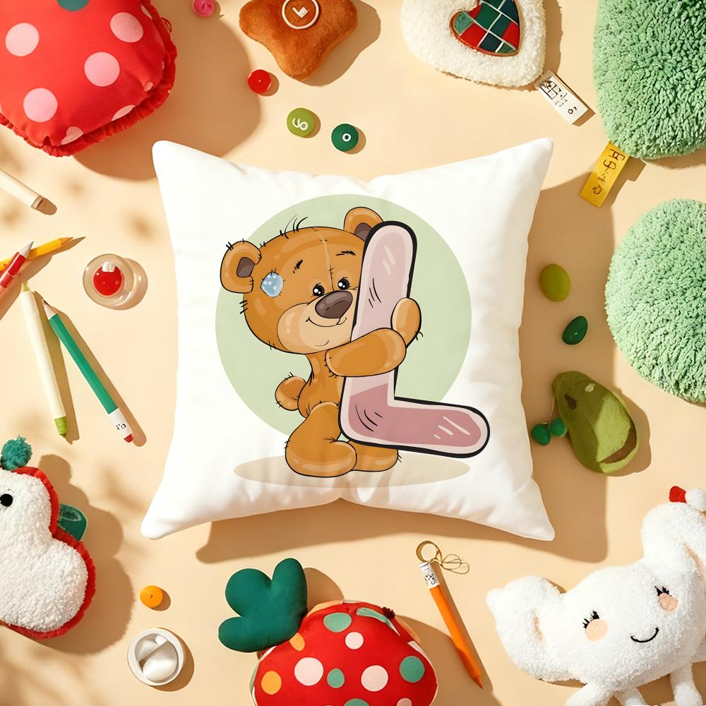 Cute Cartoon Bear Animal Letter Cushion Cover Plush Fabric Soft DoubleSided Printed Sofa Warm Winter Home Gift Pillow Cover
