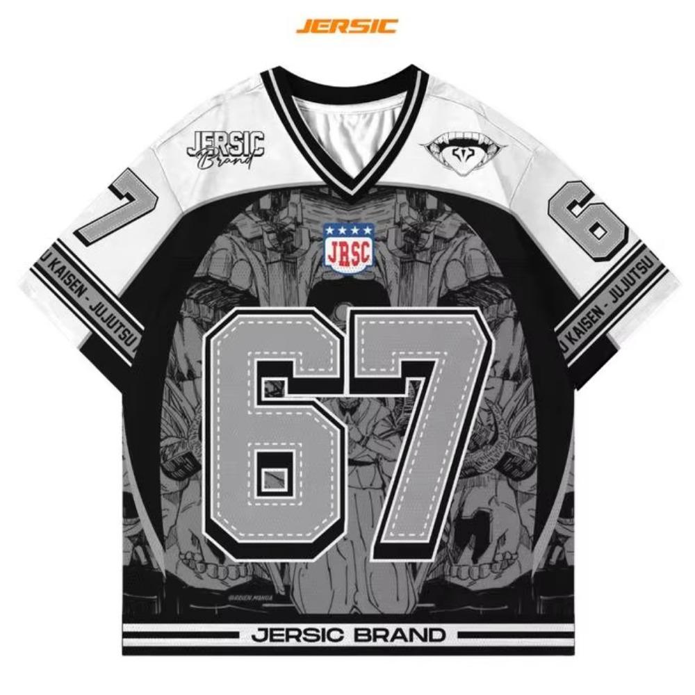 2026 Neues Sommer Jujutsu Kaisen Gojo Satoru Anime Trikot 3D Druck T-Shirt Unisex Erwachsene Kinder Streetwear V-Ausschnitt Lässig Cosplay Oberteile S