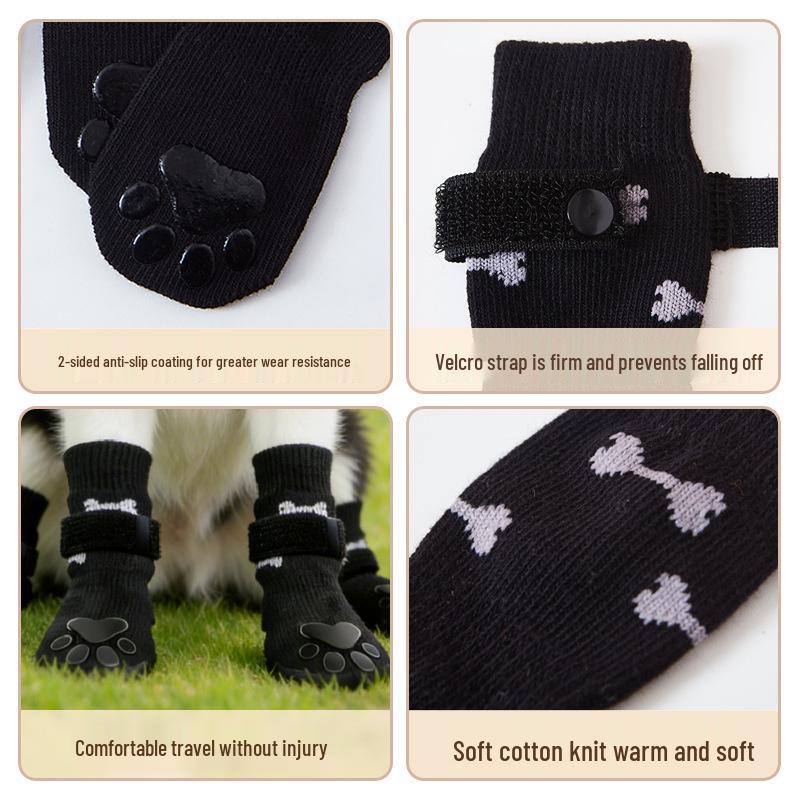 TinyBush Non-Slip Dog Socks with Magic Tape for Medium To Large Dogs - Perfect for Autumn and Winter