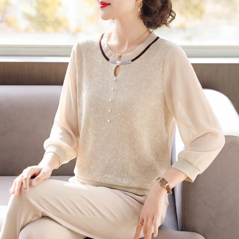 

Women s Spring Autumn Gauze Sleeve Knit Top 3XL
