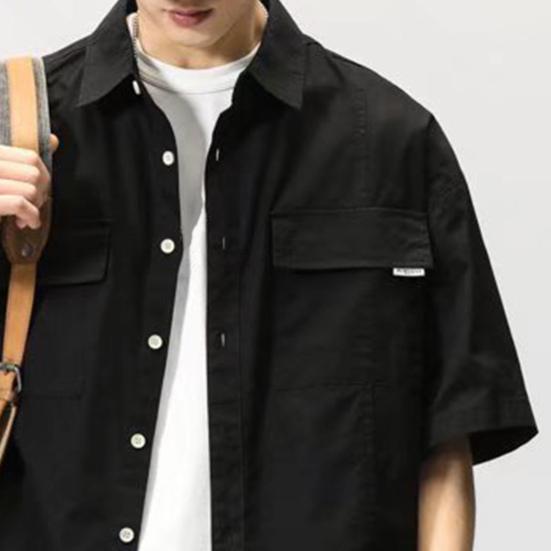 Men Shirt Solid Color Hip-hop Cool Young Style Buttons Loose Type Single-breasted Cardigan Lapel Summer Shirt Men Clothes