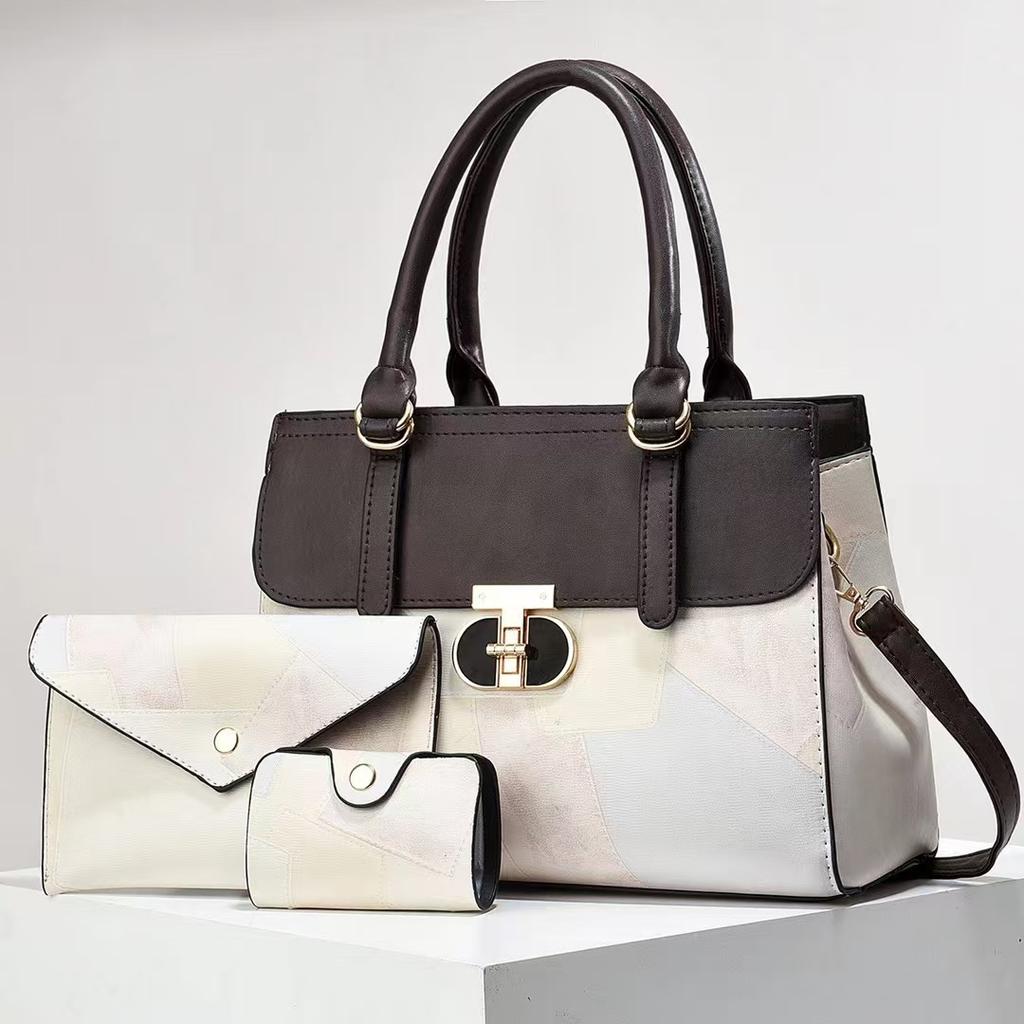 Handbag Fashion New Contrasting Color Splicing Mother and Child Bag Retro Versatile Shoulder Bag Women's Bag