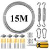 Cabo de Fio de 15M Cordas de Aço Inoxidável 304 com Kit de Ferragens Resistentes à Ferrugem para Toldo Fio de Varal Kit à Prova de Ferrugem