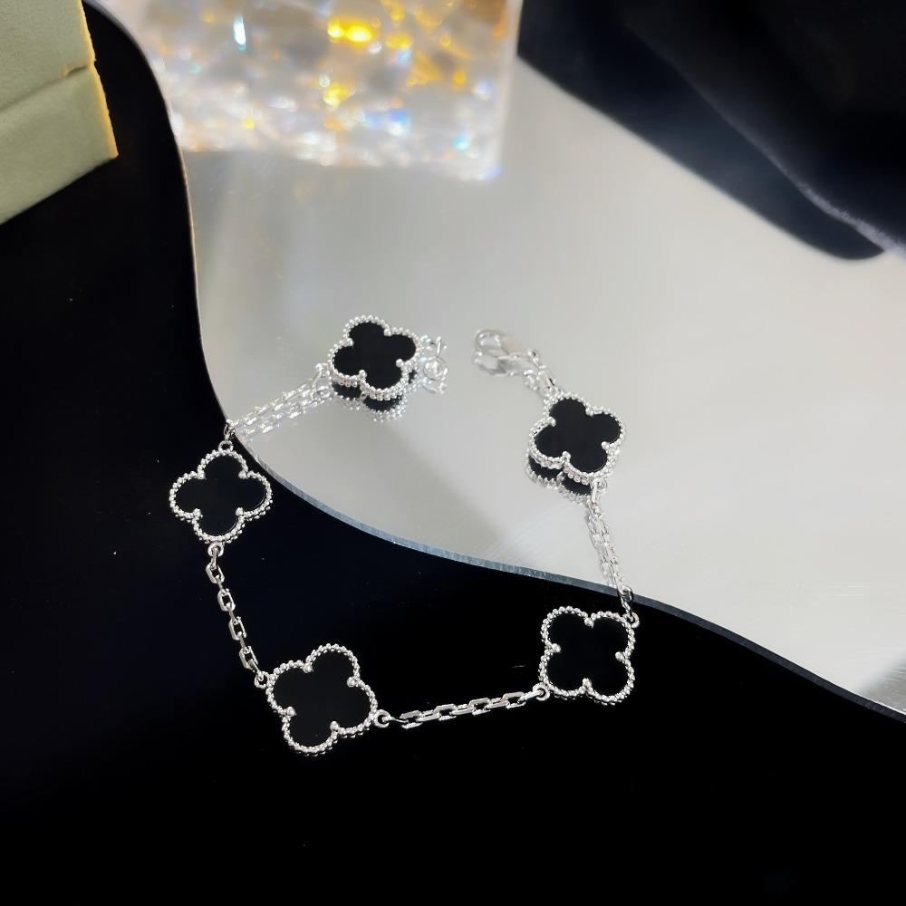 

Браслет «Четырехлистный клевер» с пятью цветками, версия High, натуральный фиолетовый халцедон, лазерная CNC-резьба, 18 карат, не тускнеющий, женский браслет 925 silver